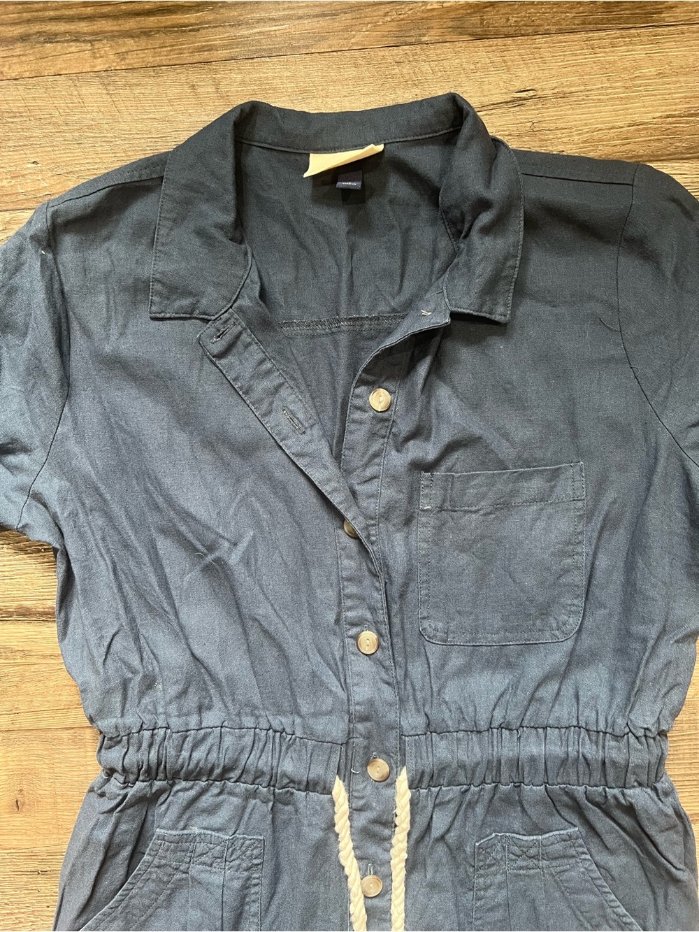 Universal Thread Navy Short-Sleeve Button Romper with Drawstring - Picture 3 of 5